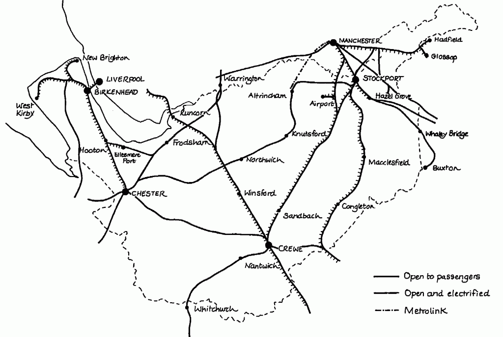 The railway network in Cheshire, 1995