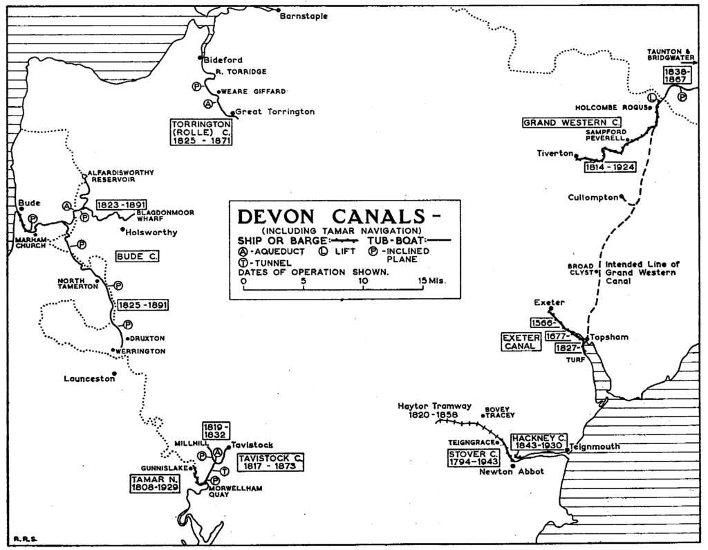 Map of Devon Canals (including Tamar navigation)