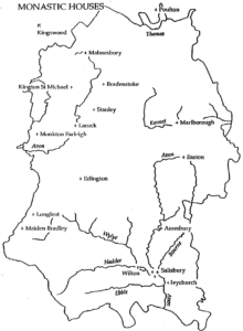 Map showing the location of Monastic Houses in Wiltshire